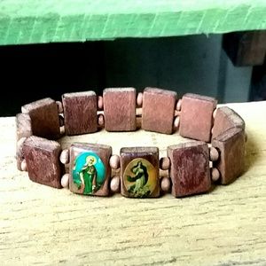 VTG "All Saints" Wooden/Enamel Bracelet